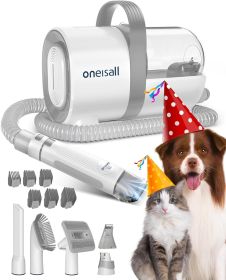 oneisall Dog Hair Vacuum & Dog Grooming Kit, Pet Grooming Vacuum with Pet Clipper Nail Grinder, 1.5L Dust Cup Dog Brush Vacuum (Color: Grey)